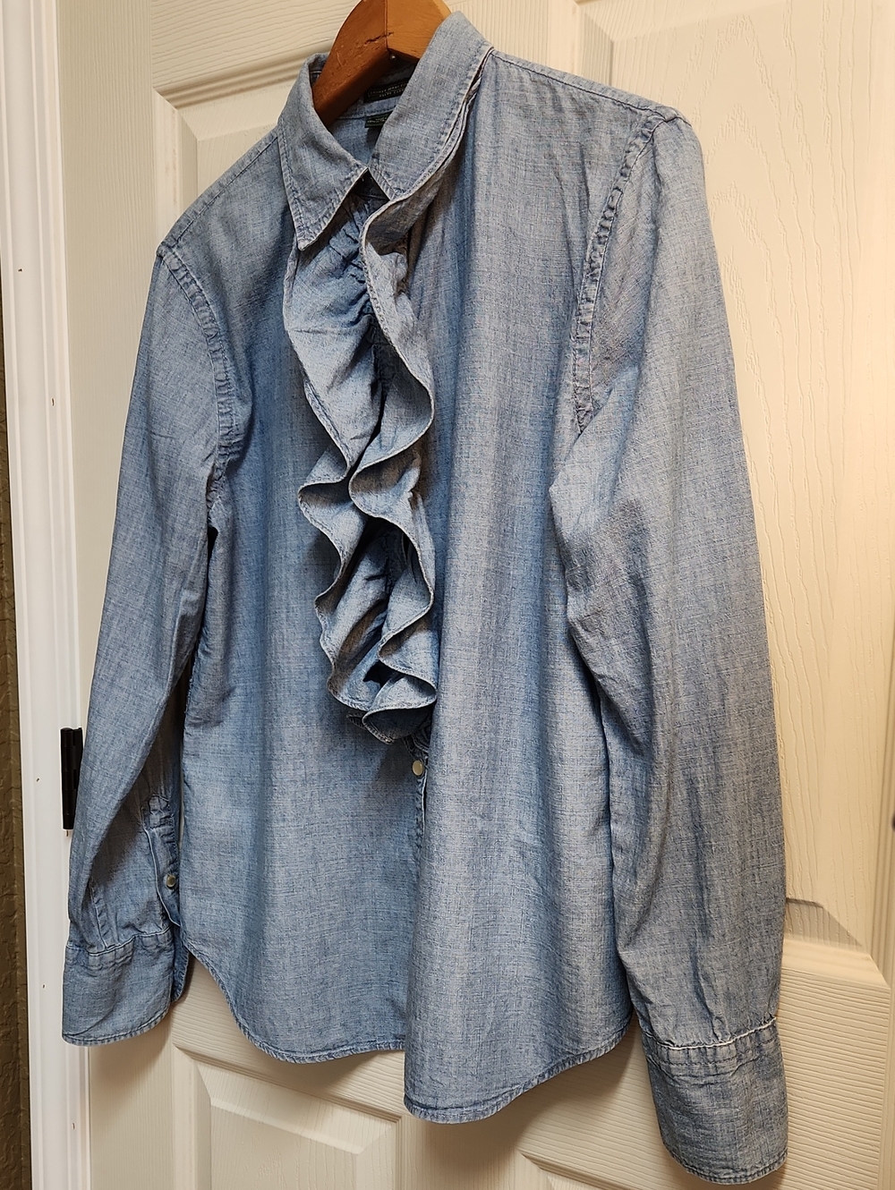 Lauren Jeans Company Women's Ruffled Chambray Shirt